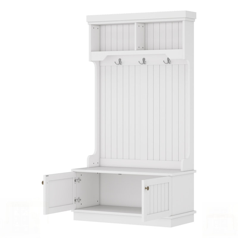 Hall Tree With Storage Shoe Bench For Entryway, 4-In-1 Design Coat Racks With Hooks,  For Organized Living, White