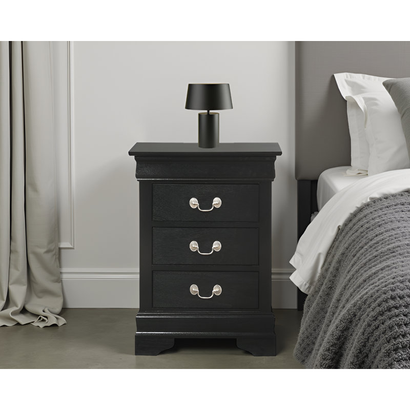 Sayre Black 3 Drawers Nightstand, Black