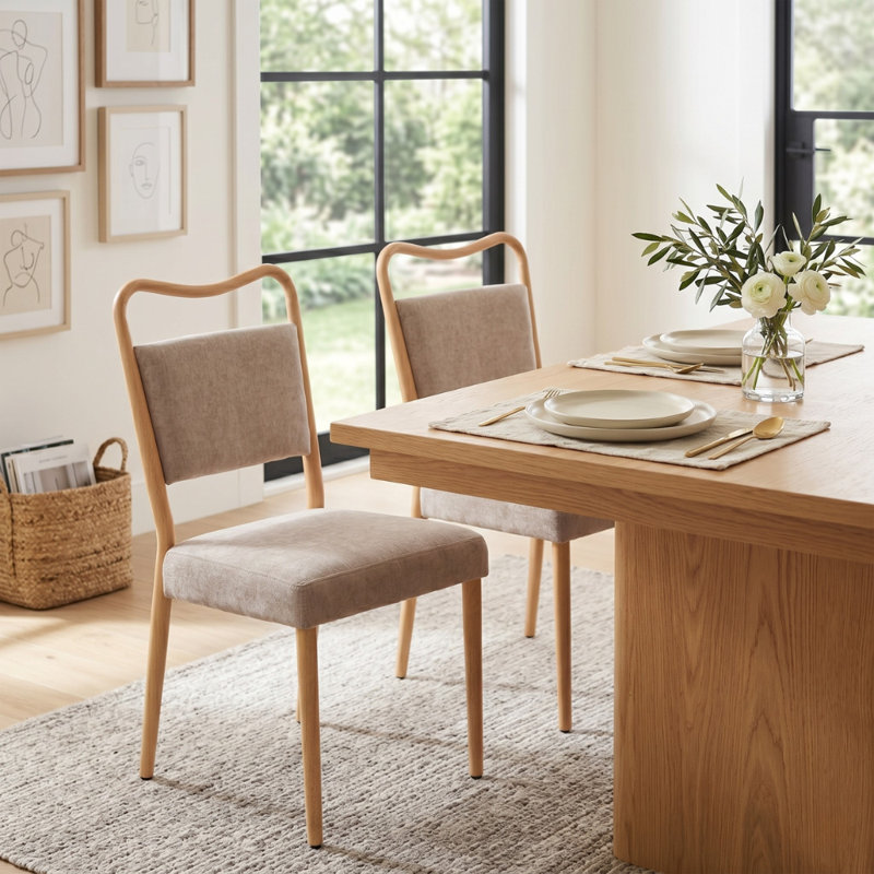Lysa Scandinavian Modern Iron Upholstered Armless Dining Chair with Wood-Look
