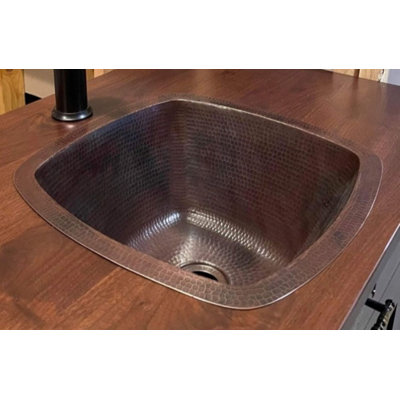 Square Copper 15"" Drop-In Bar / Kitchen Sink in Aged Copper -  SimplyCopper, WF-B-SQ-15-3