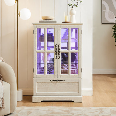 Armoires en porcelaine moderne avec lumières RVB, rangement en bois aggloméré pour la salle à manger
