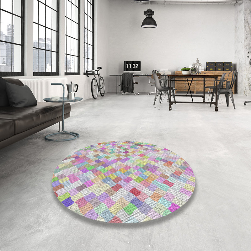 Tapis décoratif rose à motif géométrique rose, Rond 6 pi