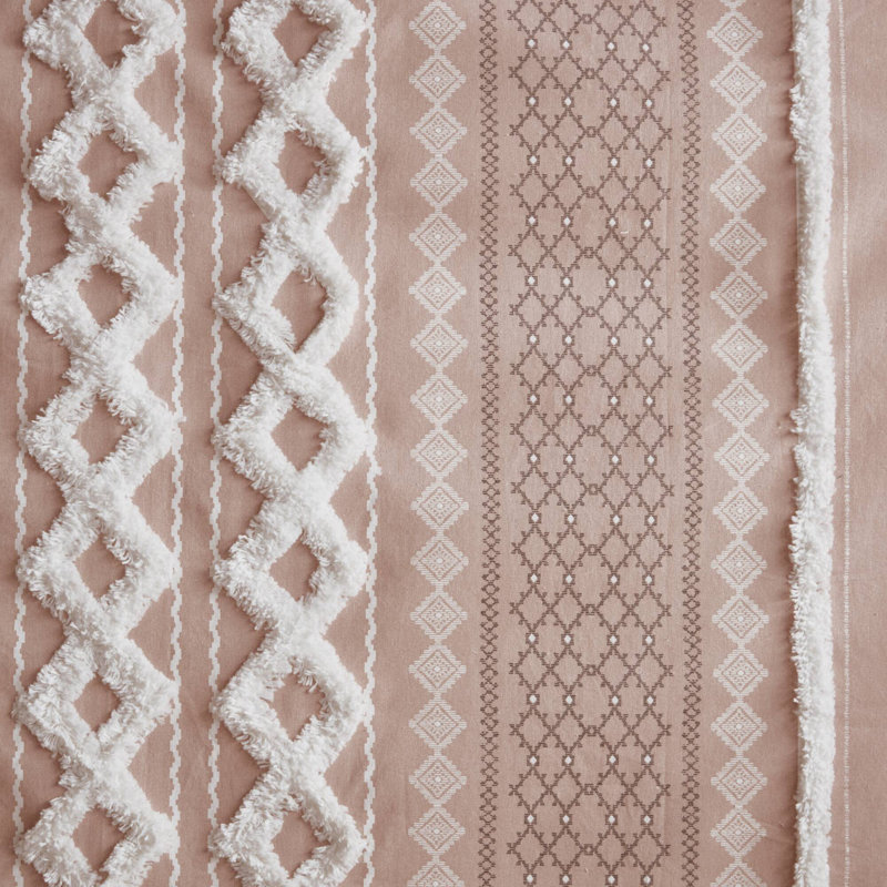 Imani Blush 100% Cotton Boho Tufted Chenille Stripe Lined Single 50x84" Curtain Panel, Blush, 50" W x 84" L