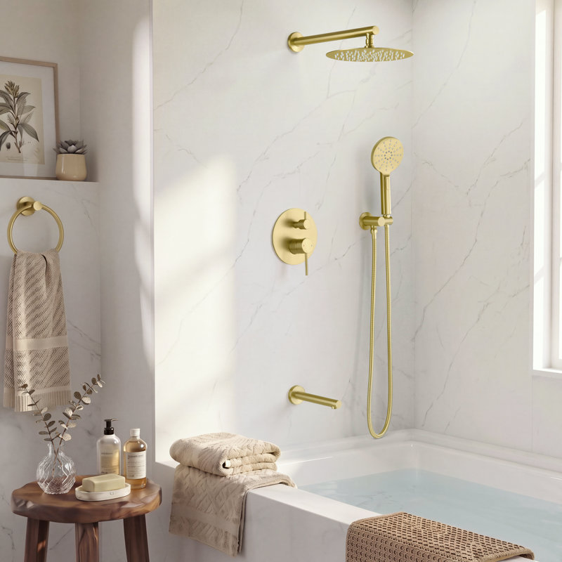 Circular Wall Mounted with Rough-In Valve, Brushed Gold