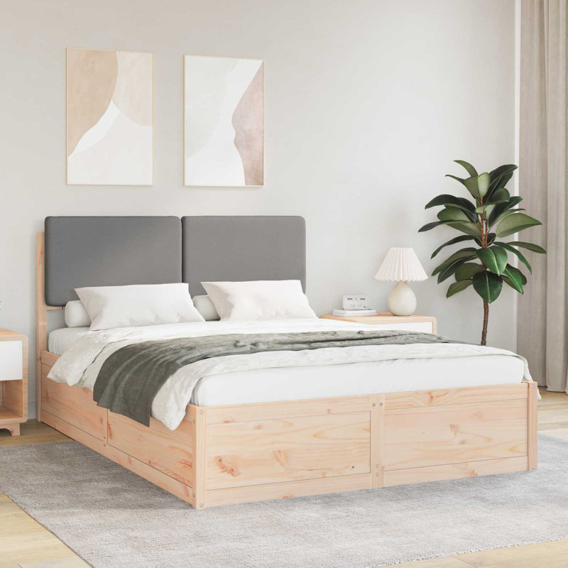 Solid Wood Bed Frame, European Double (140 x 190 cm), Natural/Light Grey