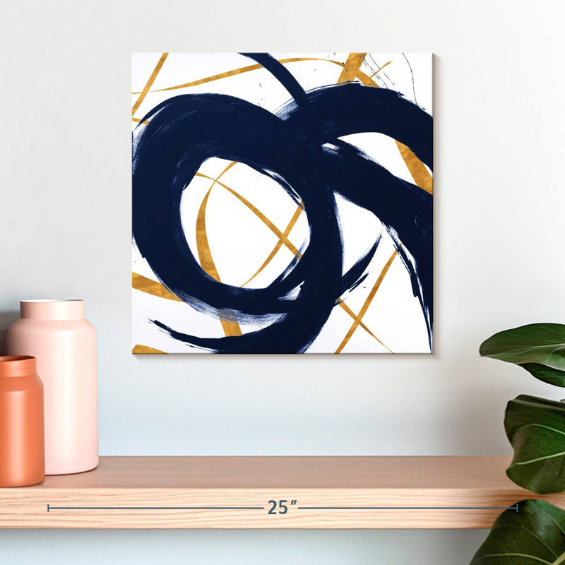 Bleu marine avec coups d'or II, H 16 po x l 16 po