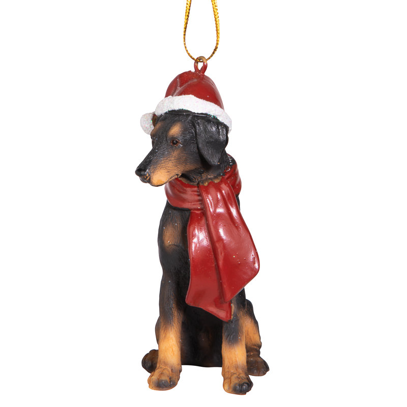 Festive Doberman Pinscher Holiday Resin Ornament with Santa Hat