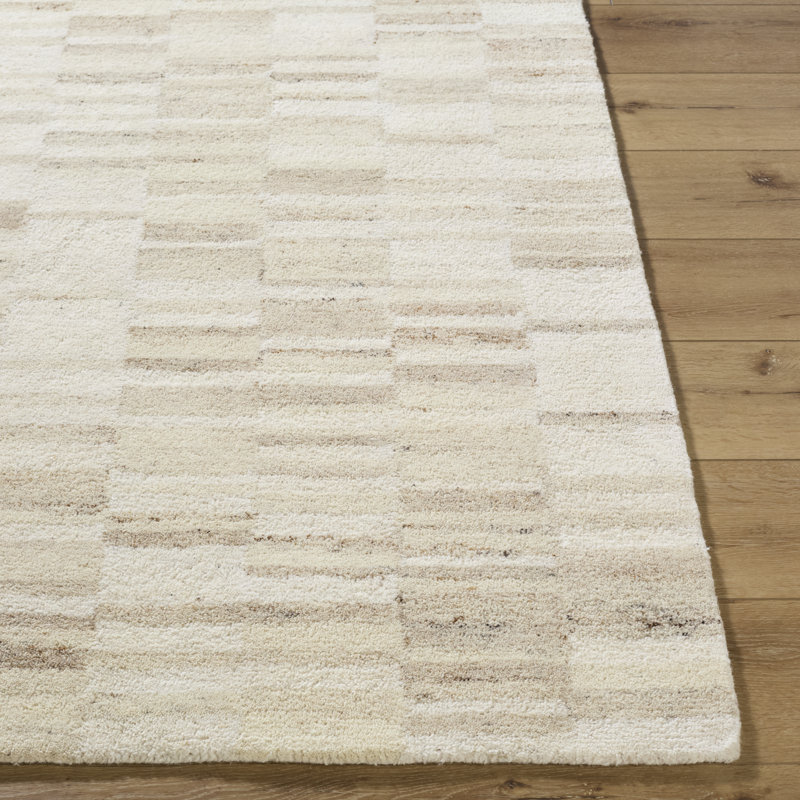 Ivory Hand-Tufted Wool Rectangular Area Rug 2' x 3'