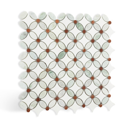 Carreau de mosaïque en marbre naturel, motif de fleurs 1,8 po x 1,8 po, adouci, carreaux de dosseret en marbre blanc à motif pois verts et rouges Thassos pour plancher de salle de bain, paquet de 5 feuilles