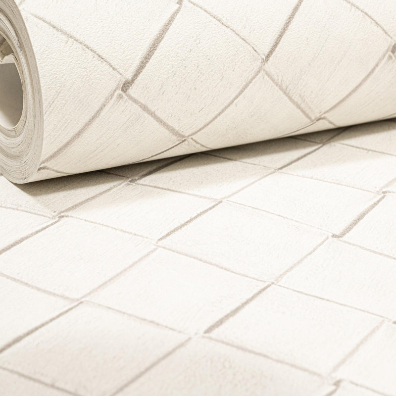Graham & Brown Basket Weave Wallpaper Modern White Textured Vinyl Interlocking Geometric 33-188