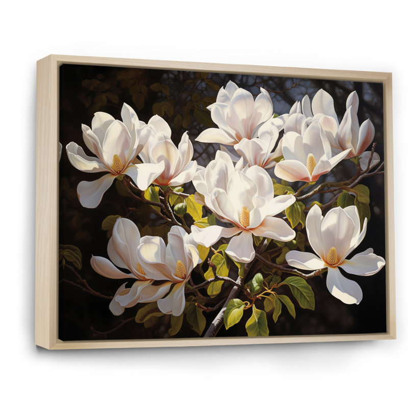 Blanc, jaune, magnolia et magnolia - art mural Magnolias, H 30 po x l 40 po x P 1,5 po, Cadre naturel flottant