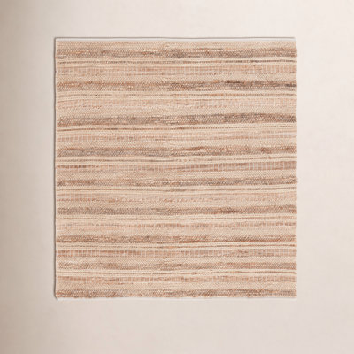 Brown Beige Hand-Woven Striped Wool Rug