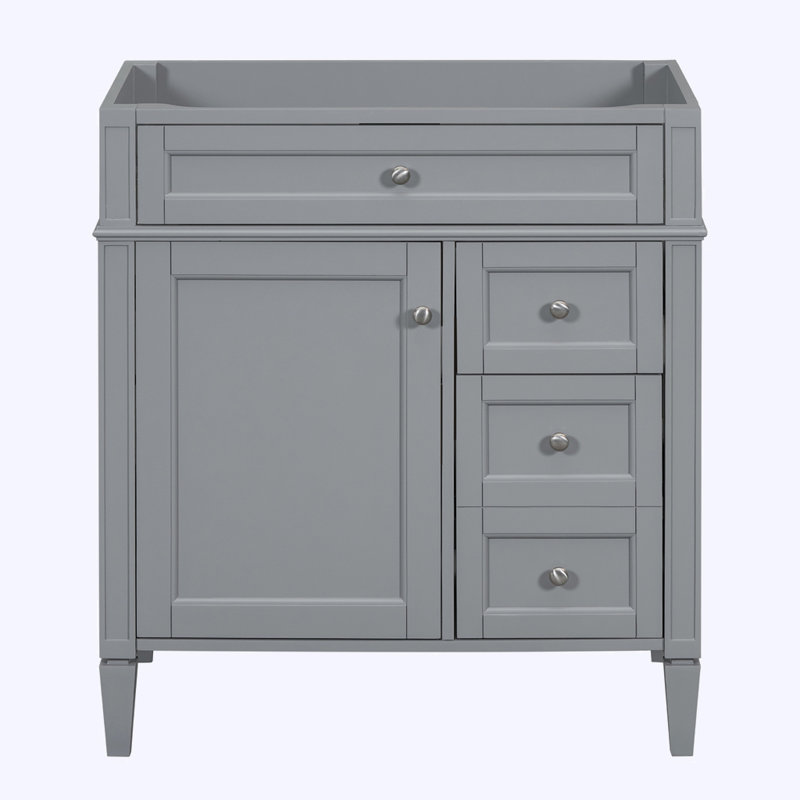 Meuble-lavabo de salle de bain sans lavabo supérieur, avec 2 tiroirs et un tiroir basculant, Argent argent, Gris