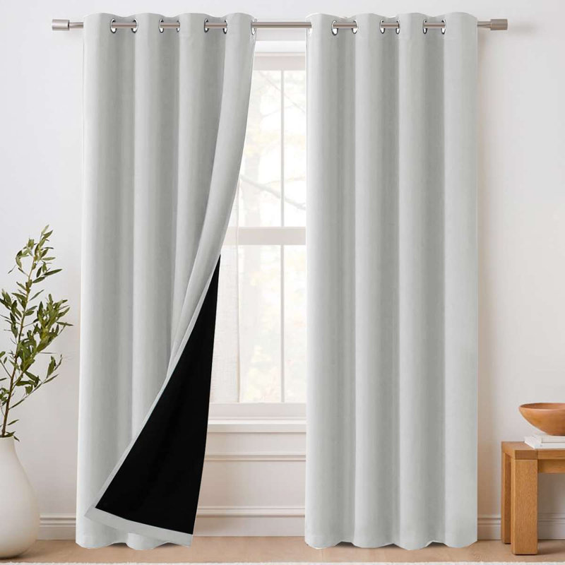 100% Blackout Curtains for Bedroom Thermal Insulated Blackout Curtains Heat and Full Light Blocking Curtains for Living Room with Liner 2 Panels Set