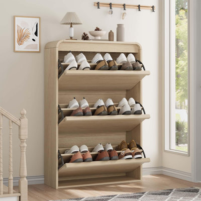 Narrow 46" Tall Freestanding Shoe Storage Cabinet with 3 Flip Drawers & Adjustable Shelves, Modern Hidden Organizer for Entryway & Hallway