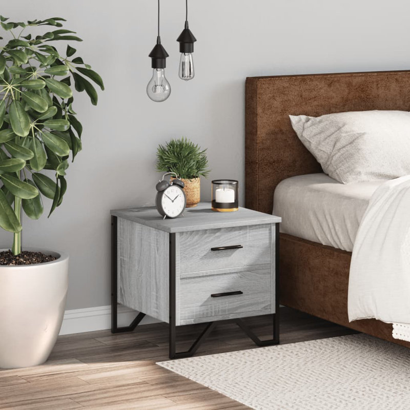 Aimilios 40cm W Metal Bedside Table, Grey Sonoma