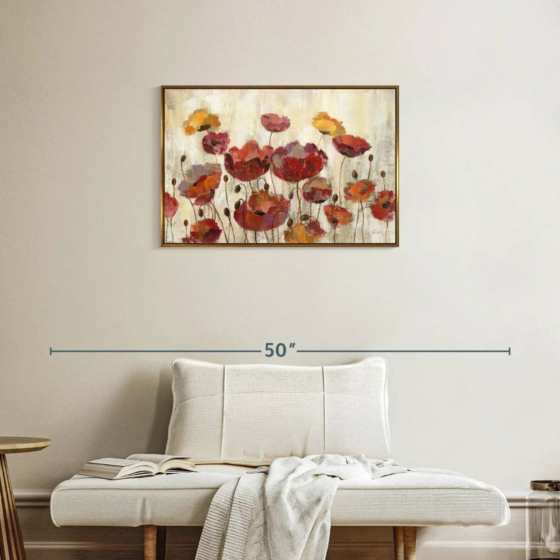 Coquelicots sous la pluie, Cadre flottant doré, 31 po x 21 po