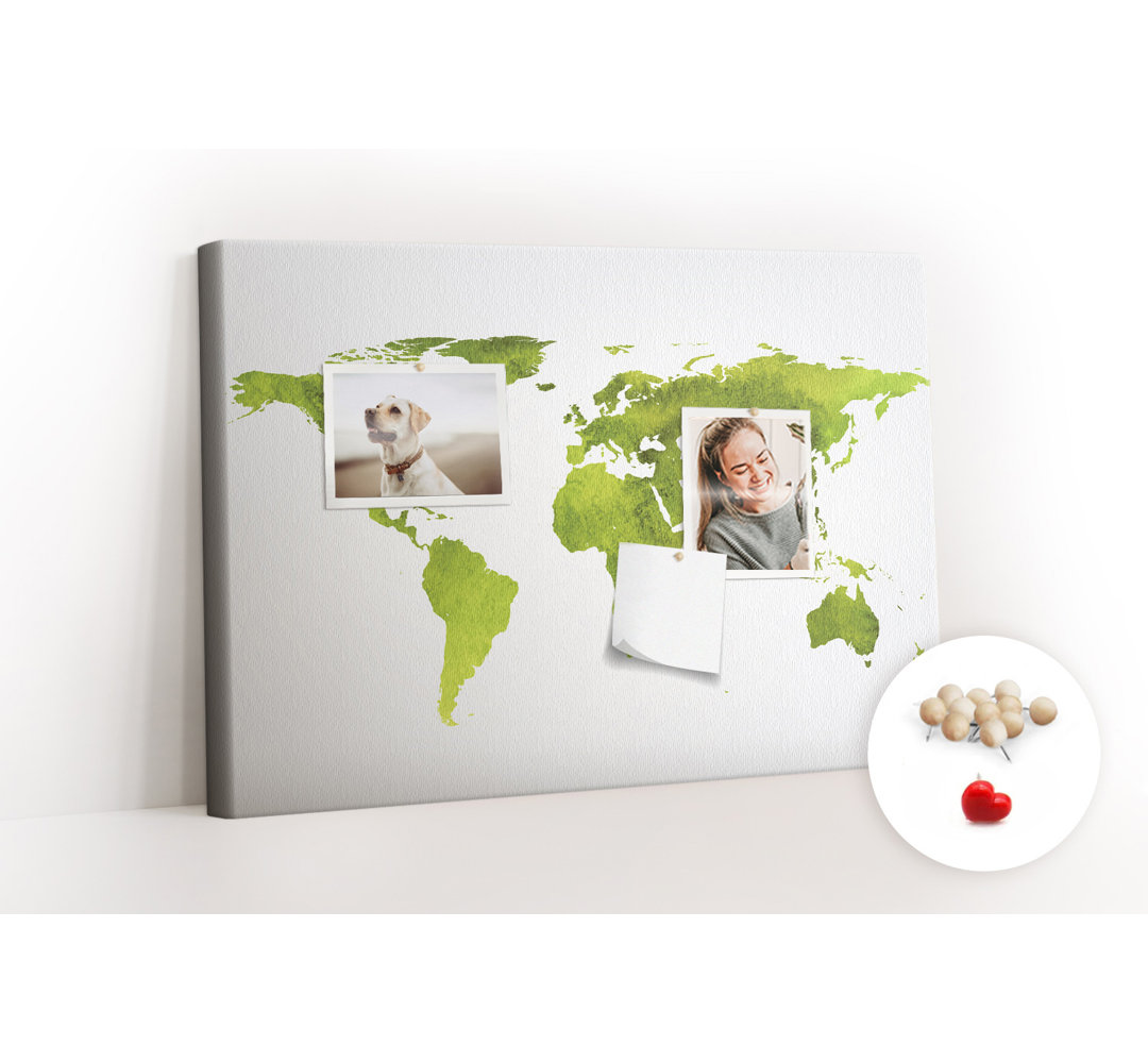 Wall Mounted bulletin board print decorative wall pin board for wall decorative corkboard Watercolor world map