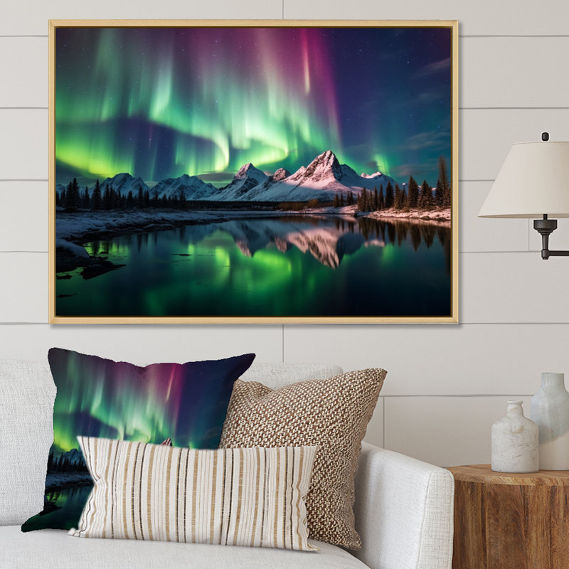 Yukon Dream Aurora V - Canada, art mural, Cadre naturel flottant, H 12 po x l 20 po x P 1 po