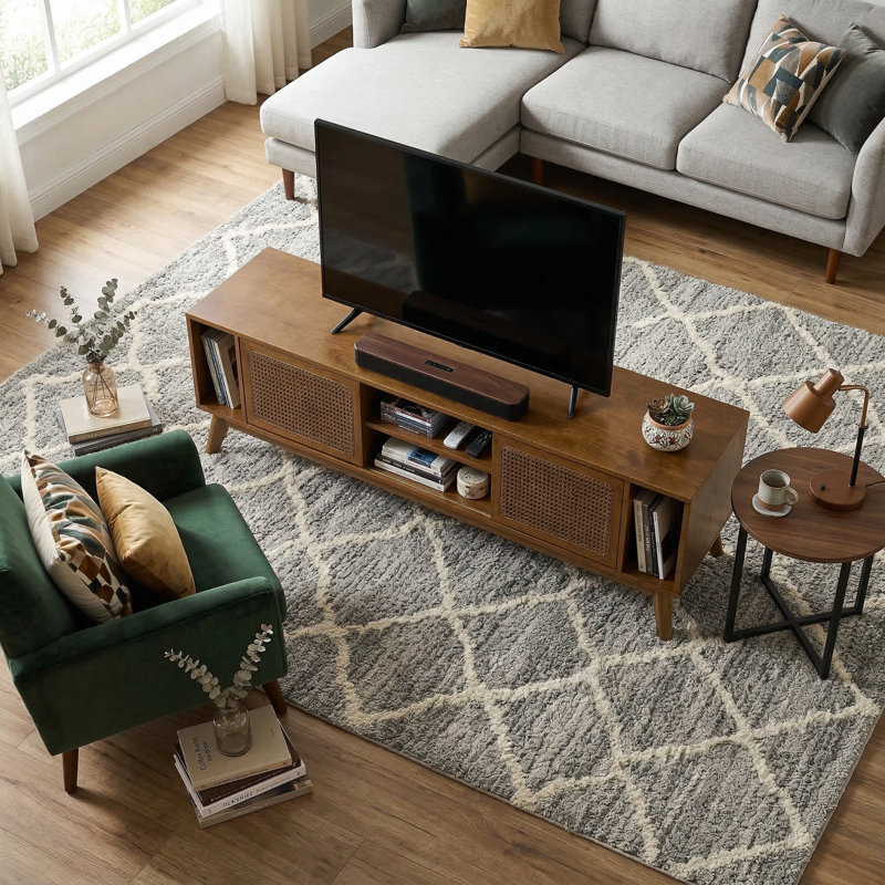 Meuble télé 67,9 po Mid-Century Rattan, Noyer clair