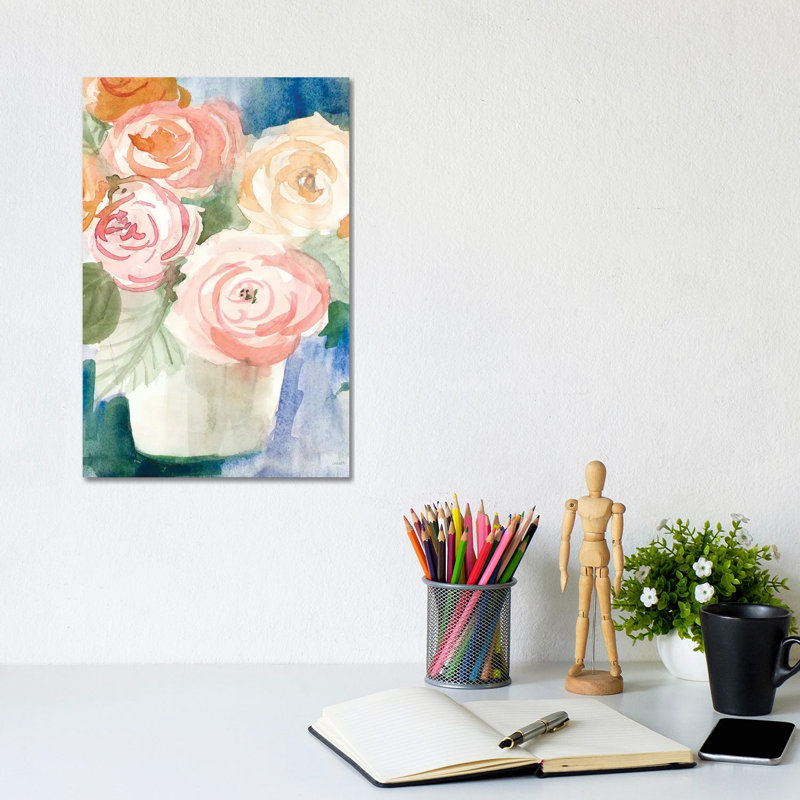 Cherry Peonies 1 Piece Wrapped Canvas Painting, 20.32 cm H x 30.48 cm W