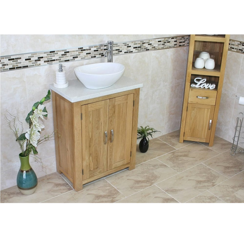 Cournoyer 650mm Single Bathroom Vanity with Vessel Ceramic Basin, White Quartz
