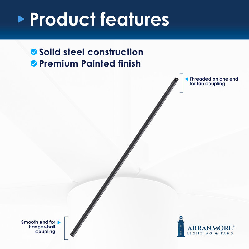 Steel Fan Threaded End Downrod, 48" H x 1.25" W x 1.25" D, Matte Black