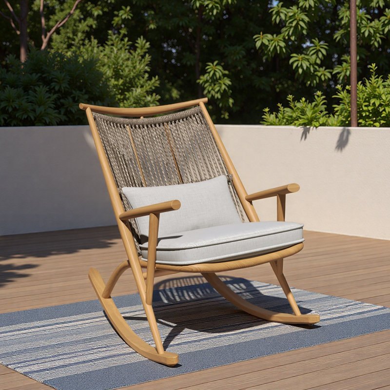 Chaise berçante d'extérieur - Structure en fer robuste, dossier et coussin en rotin PE