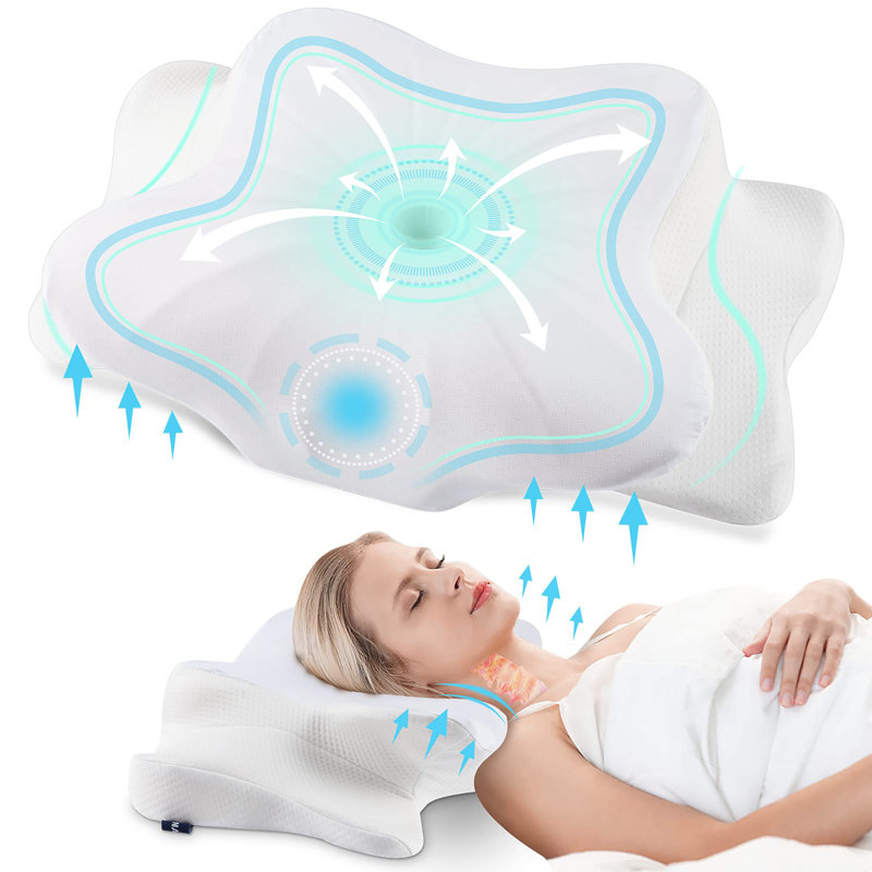 Coussin cervical pour le cou et les épaules, coussin en mousse à mémoire de forme, coussin de soutien du cou ergonomique pour ceux qui dorment sur le dos avec taie d'oreiller