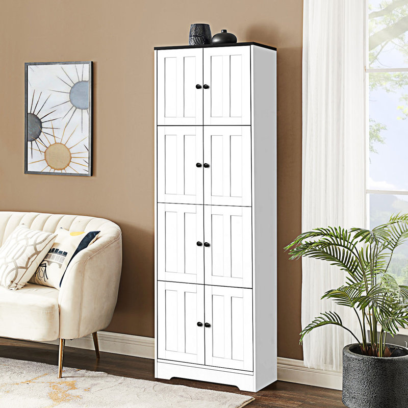 Armoire de rangement de coin 72,4 pouces avec portes, organisateur moderne blanc avec 4 compartiments, armoire polyvalente pour le salon de la chambre à coucher