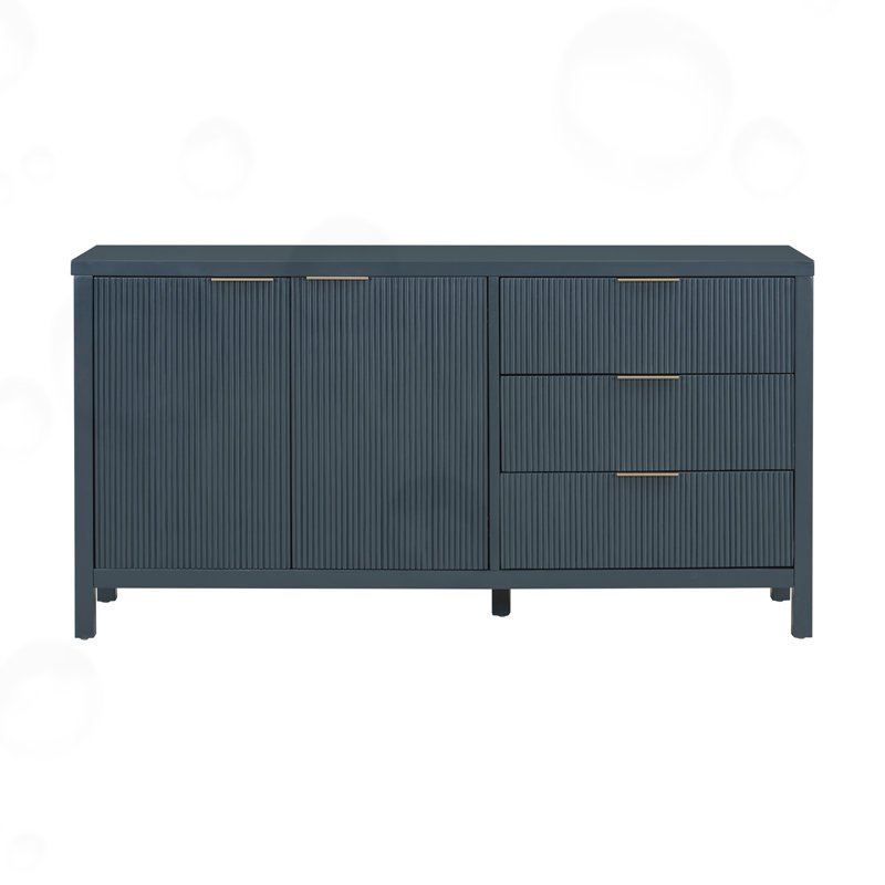 Minimalist Wave-Pattern Sideboard with Functional Storage, Navy Blue