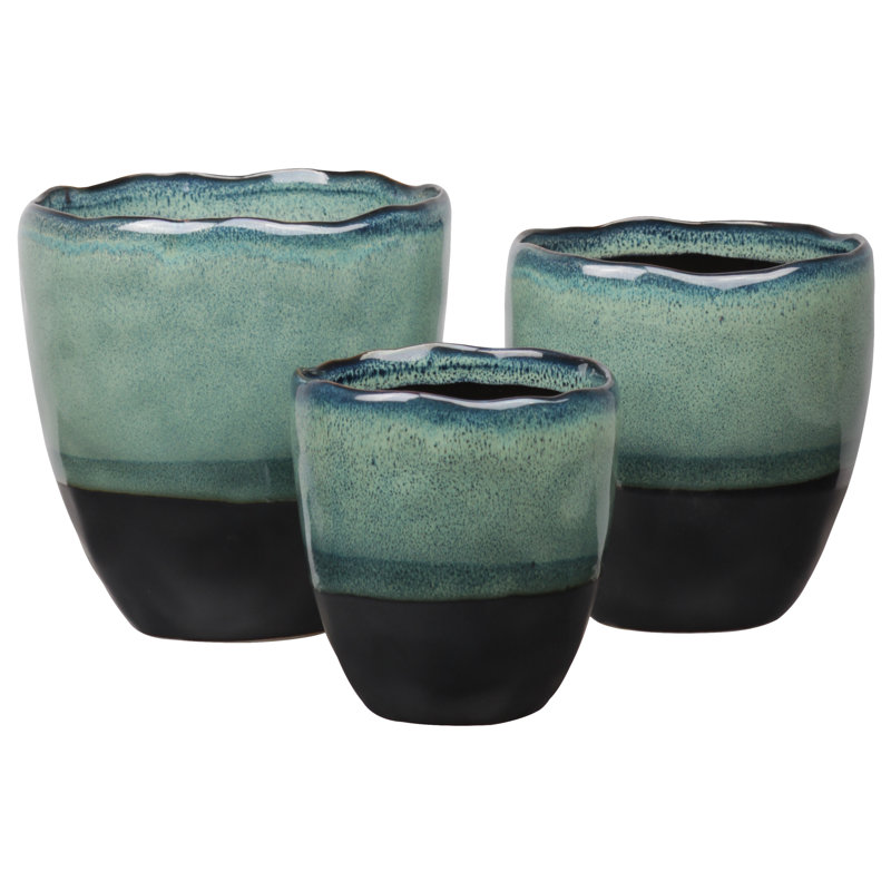 Ensemble de pots à fleurs en céramique 3 pièces Jamorie, Vert fougère
