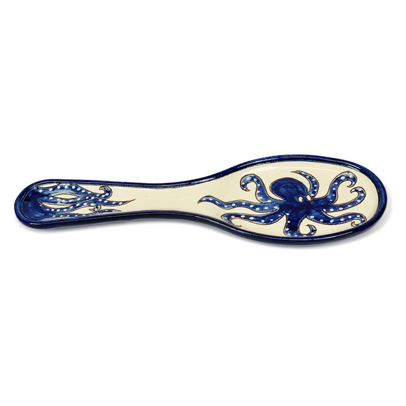 Ceramic / Porcelain Free Form Spoon Rest, White/Blue