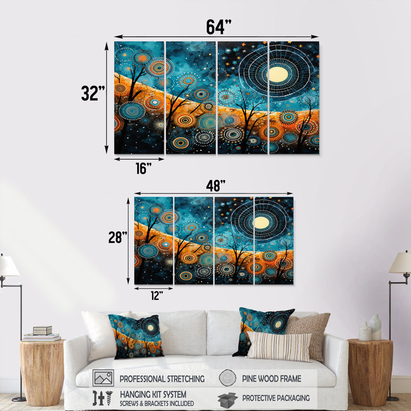Tribal boho mosaïque lune - mosaïque bohème 4 pièces, H 28 po x l 48 po