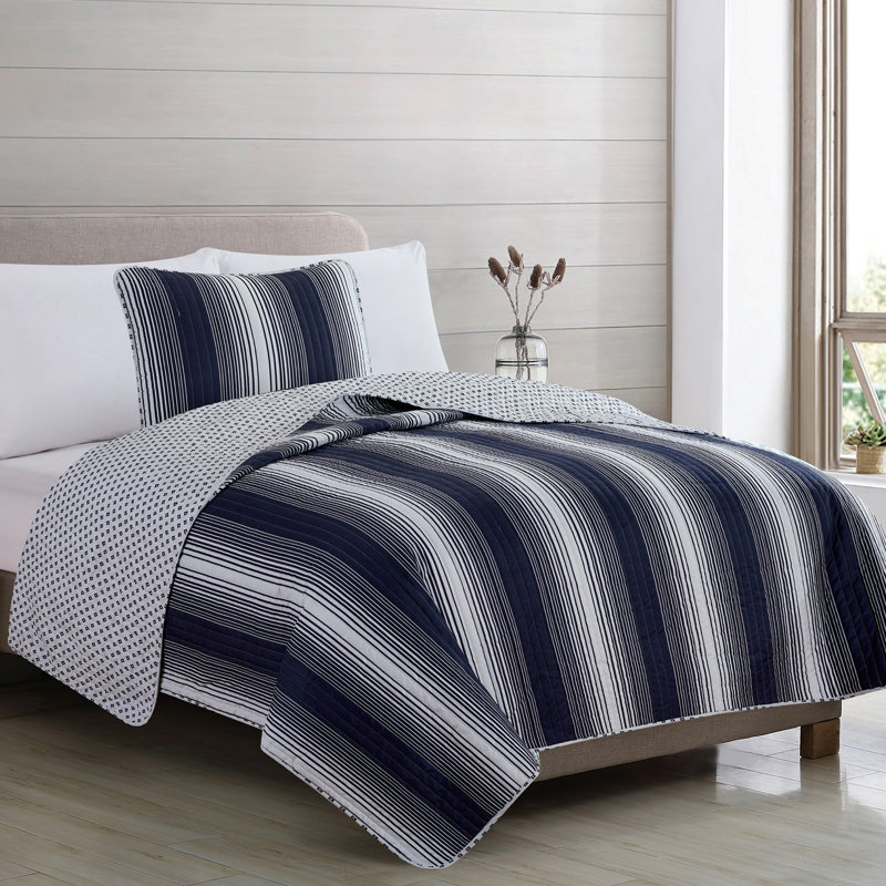 Gray Twin Reversible Microfiber Quilt Set with Pillow Sham