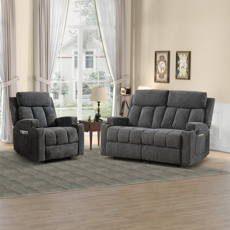 Ensemble de salon inclinable 2 pièces Seho, Gris foncé
