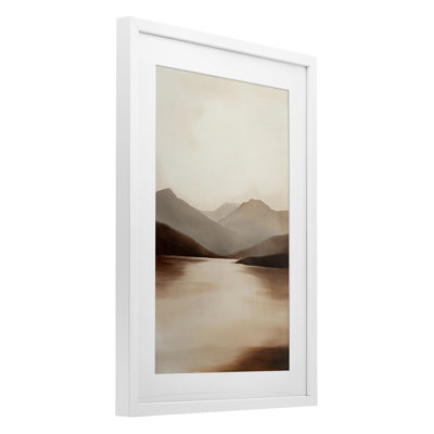 «Calming Mountains Brown Landscape», reproduction encadrée sous verre, par Petal Prints Design