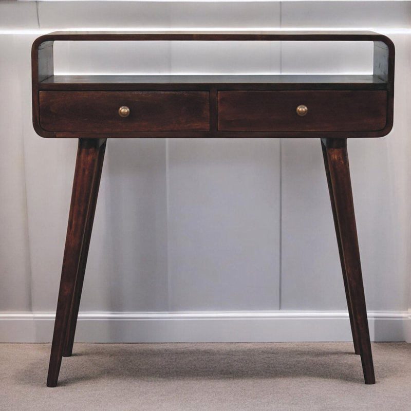 Solid Wood Curved California Console Table, Caramel