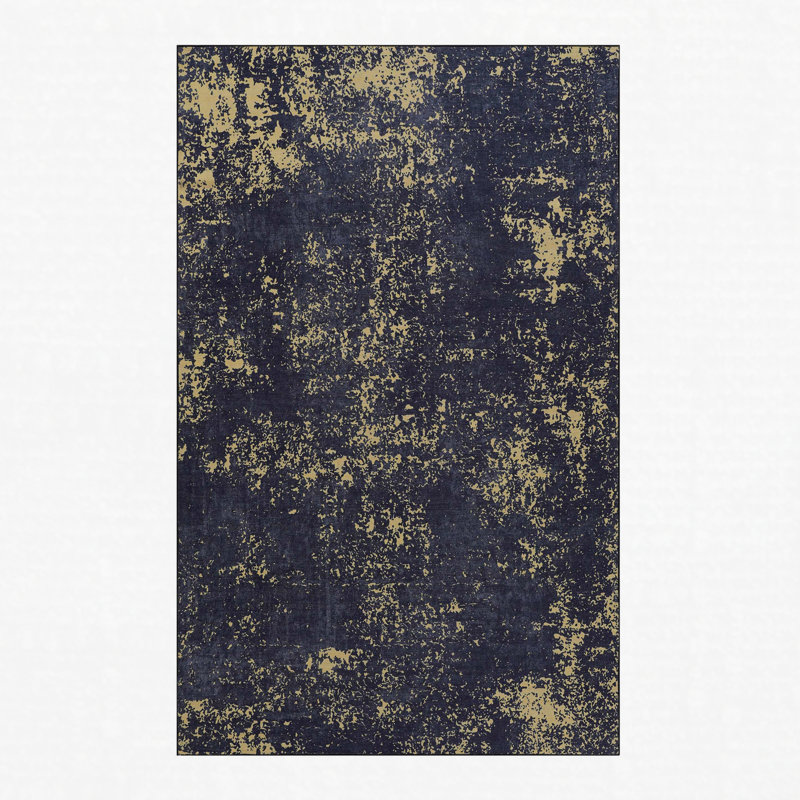 Machine Washable Area Rug Chenille Soft Non-Slip Modern Indoor Rug Black Gold 3' x 5'