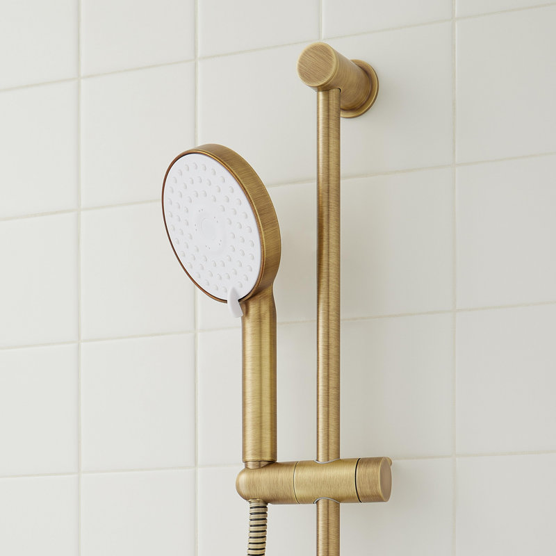 Greyfield Pressure Balance Shower System with Slide Bar and Hand Shower, Aged Brass
