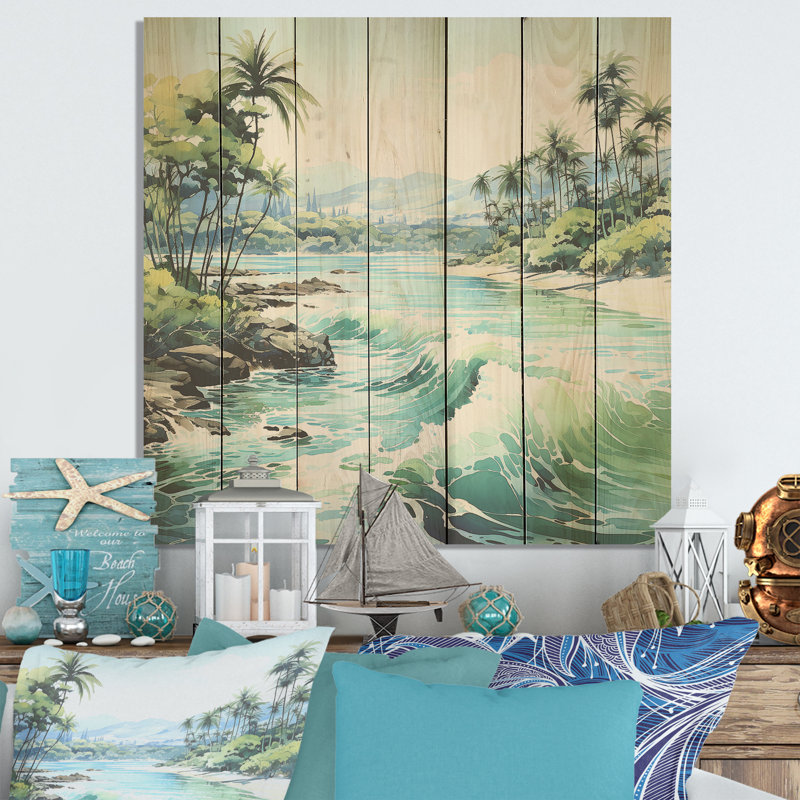 Tropical Beach Escape III - Tropical côtier sur bois, H 25 po x l 25 po