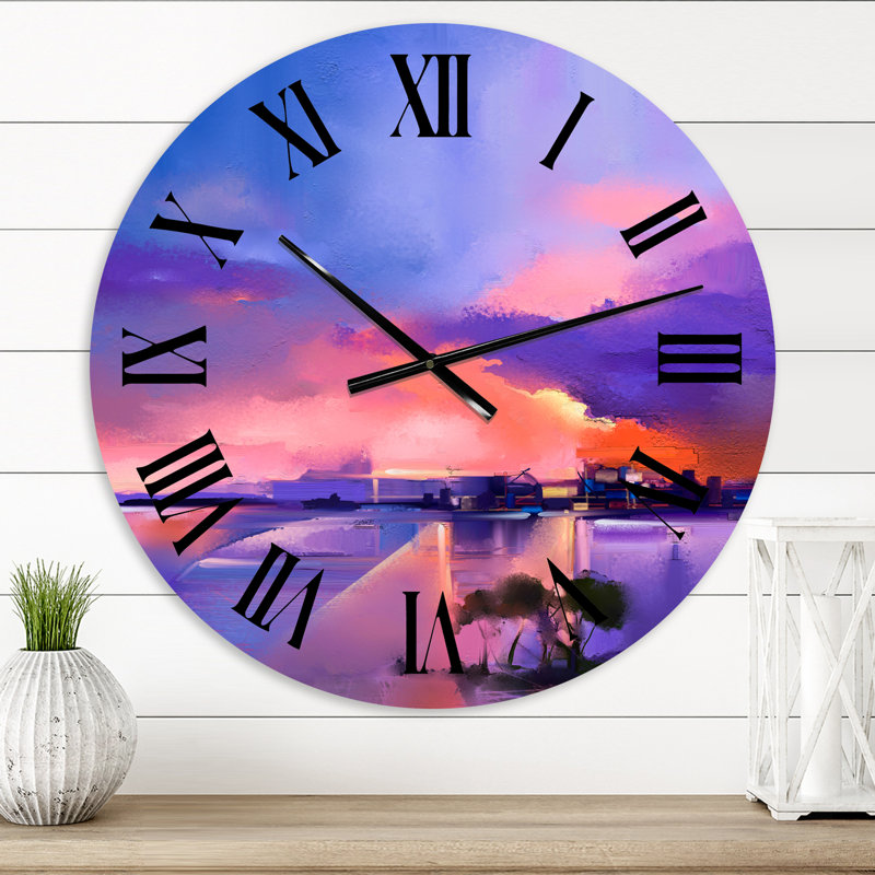 Mauve ciel abstrait paysage II - horloge murale moderne, Petit