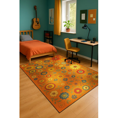 Tapis orange tissé lavable Mosso