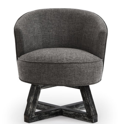 Chaise pivotante à 360 ° avec lin, base en bois massif pour une chaise relaxante et pivotante, lin gris foncé, sensation douillette