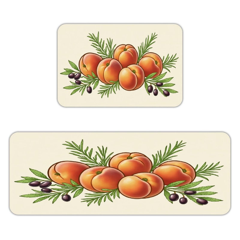 Ensemble de 2 tapis de cuisine pour salle à manger à motif olive multicolore pêche