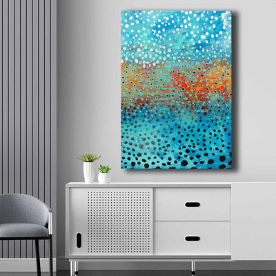 Superbe peinture décorative sur toile, 27,6 po x 39,4 po | 100% toile (épaisseur: 0,1 pouce) et cadre 100% bois de pin (épaisseur: 0,87 pouce) | Bleu éclatant, orange, rouge et noir | Parfait pour la décoration de salon et de bureau