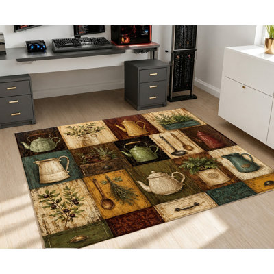 Tapis de style ferme vintage, motif botanique rustique, antidérapant et facile d'entretien, idéal pour le salon, la chambre, la cuisine, la salle à manger, le corridor, l'entrée ou un appartement.