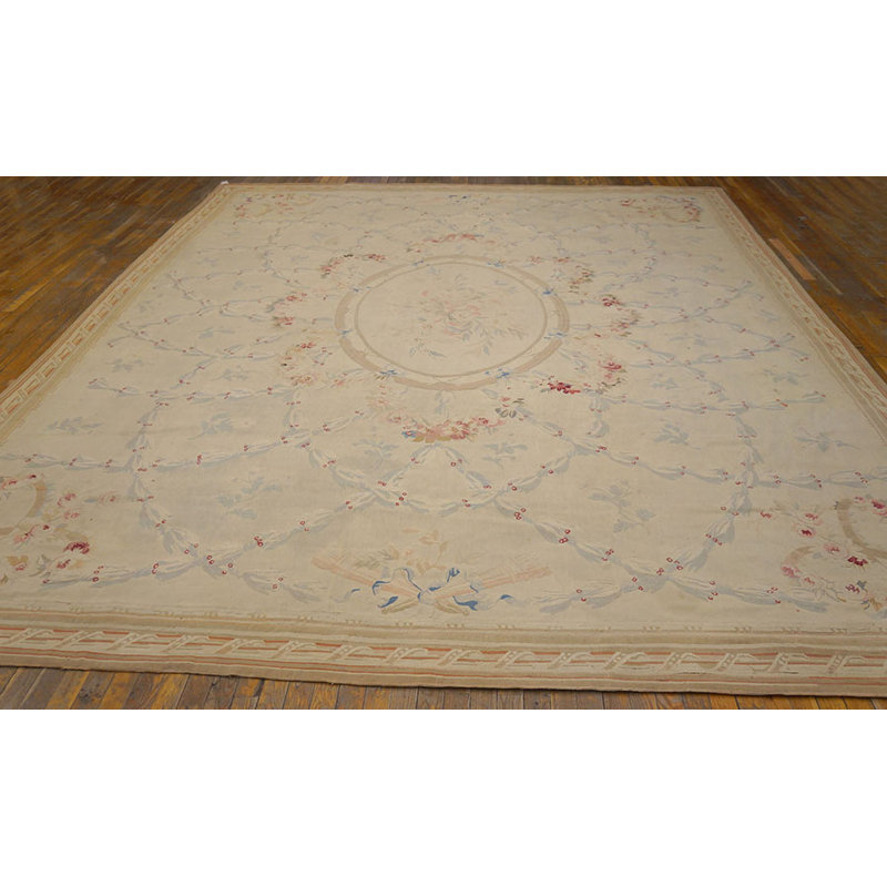 Antique Aubusson French Ivory 1880s Rug