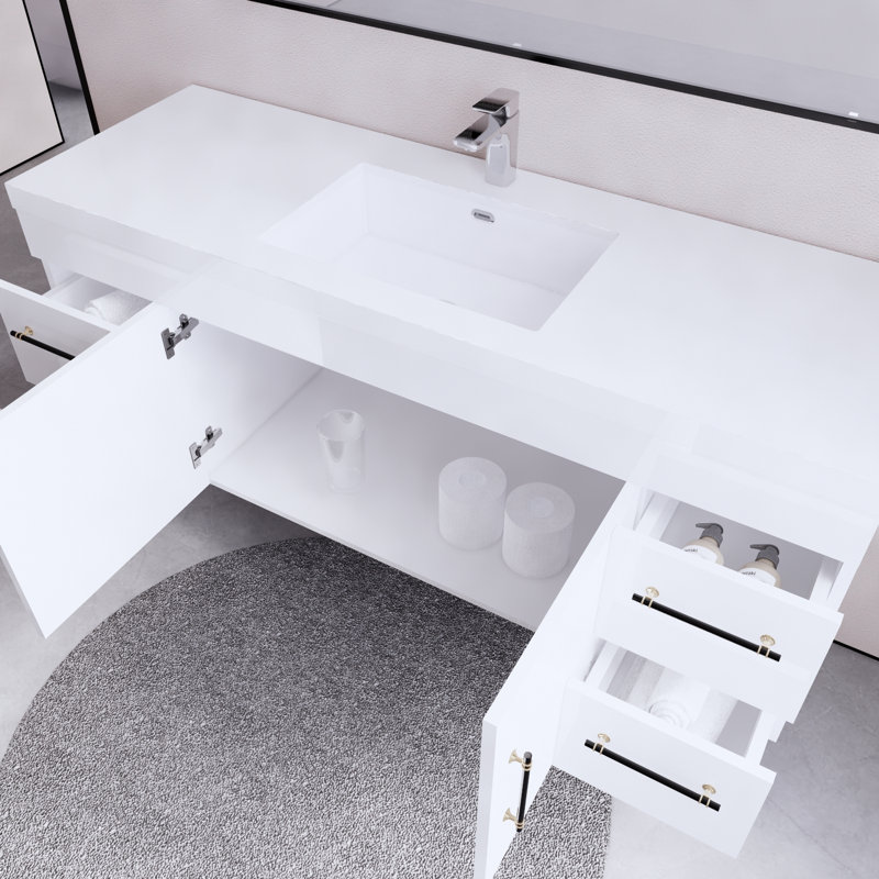 Berner 59.44'' Single Bathroom Vanity with Acrylic Top, White