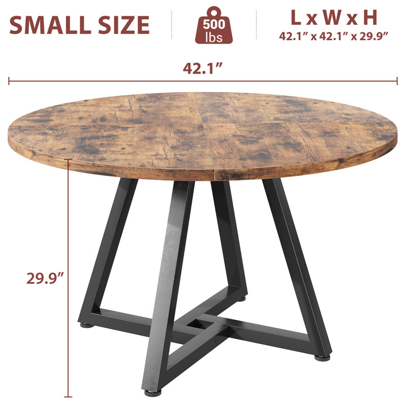 Round Dining Table: Pedestal Frame, Space-Saving Industrial Style, Brown, 30"H x 42"L x 42"W